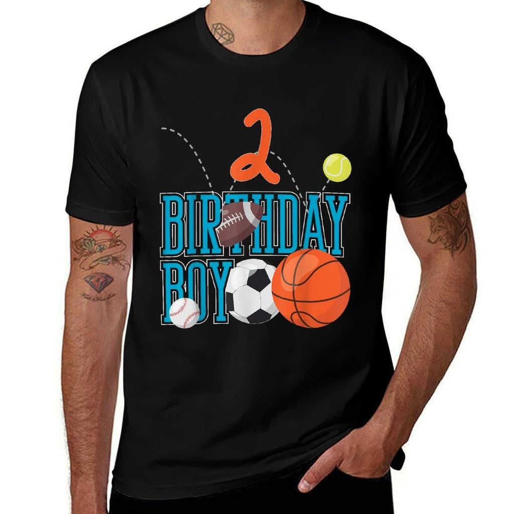 2 Years Old Birthday Boy Sports Matching Family  Heathered Texture T-Shirt