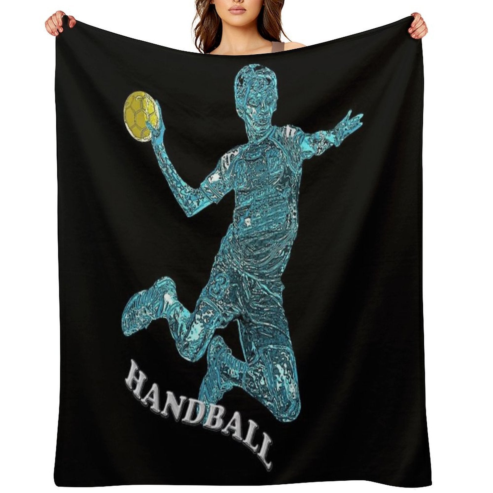 Handball Player Blue Silhouette Gift-ready Throw Blanket