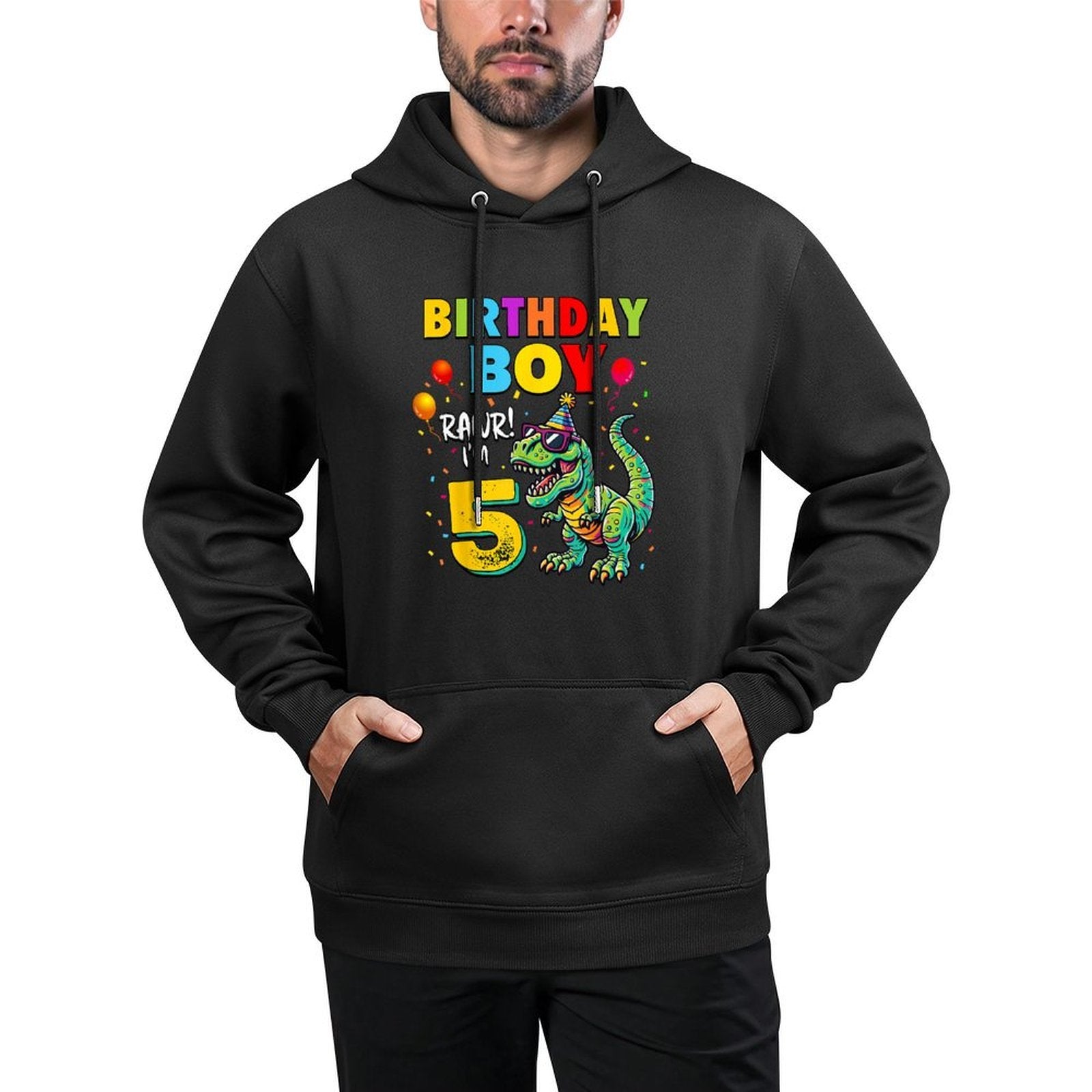 5 Years Old T-Rex Dinosaur Boy Kids 5th Birthday Party Moisture-Wicking Hoodie
