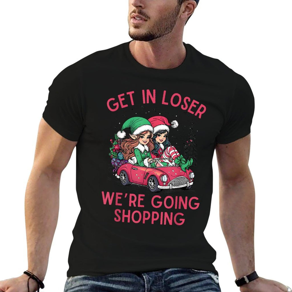 Get in Loser Were Going Shopping Vintage Christmas Elf  Heathered Texture T-Shirt