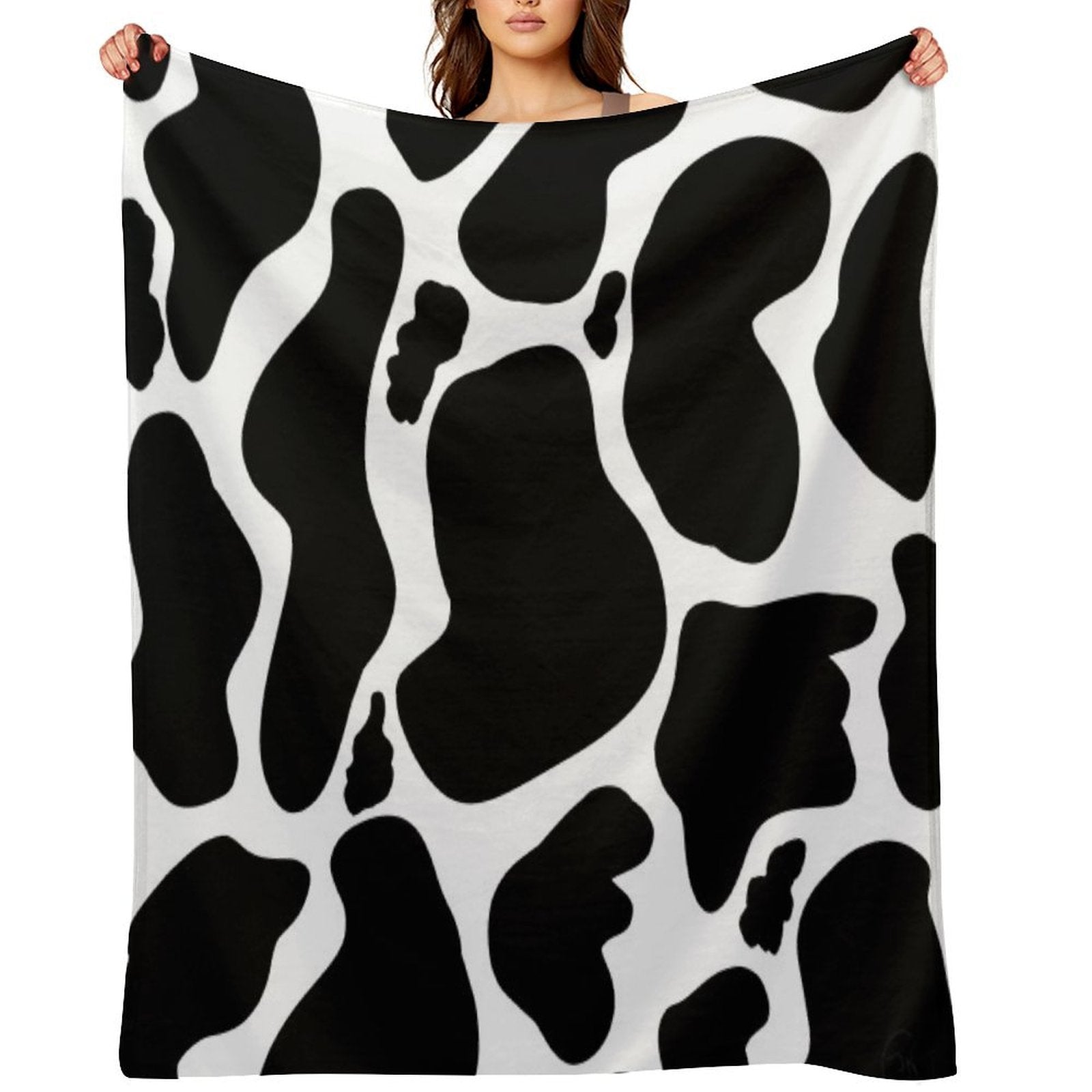 Black White Large Cow Spots Animal Pattern Premium Throw Blanket