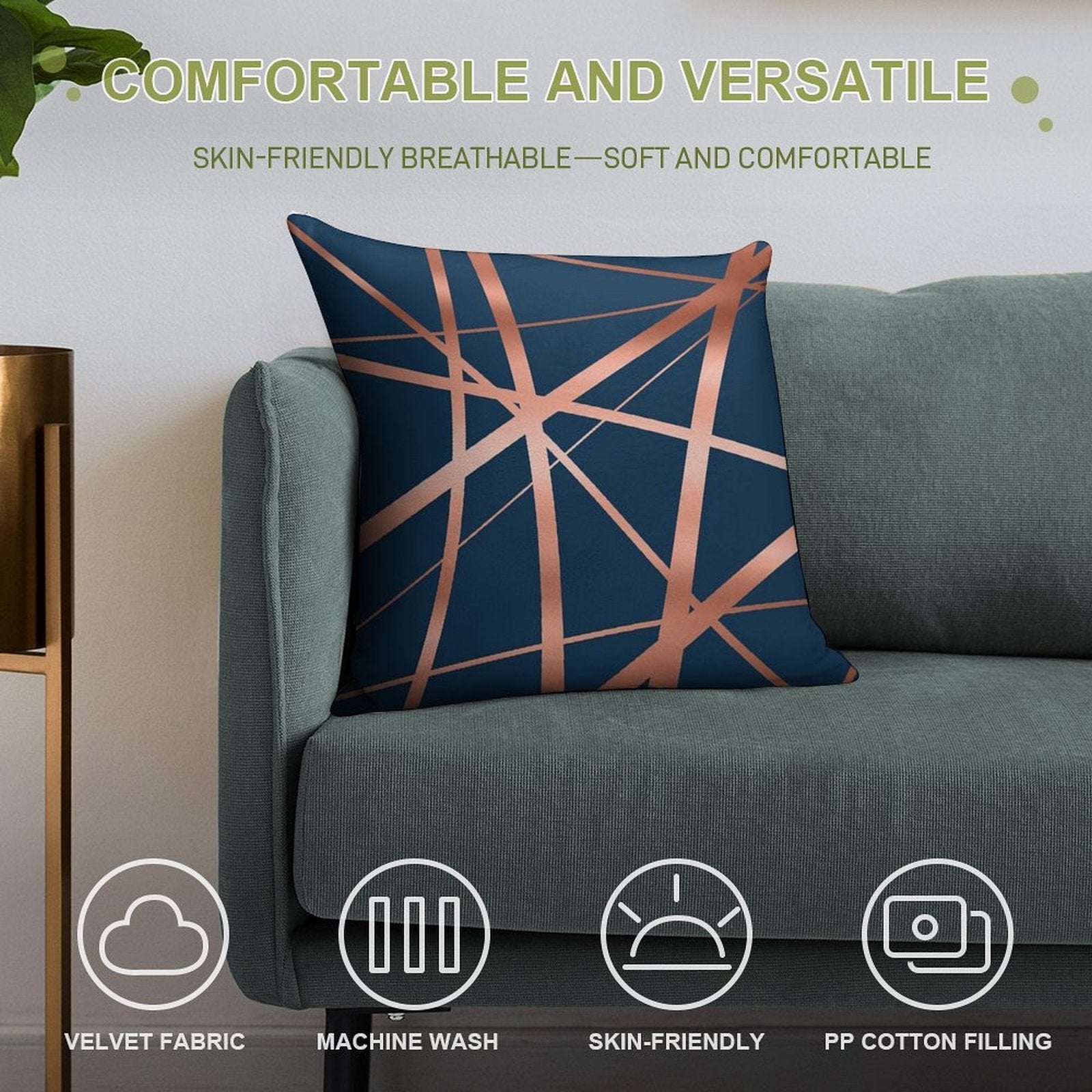 Navy Rose Gold Luxe Soft Style Accent Throw Pillow