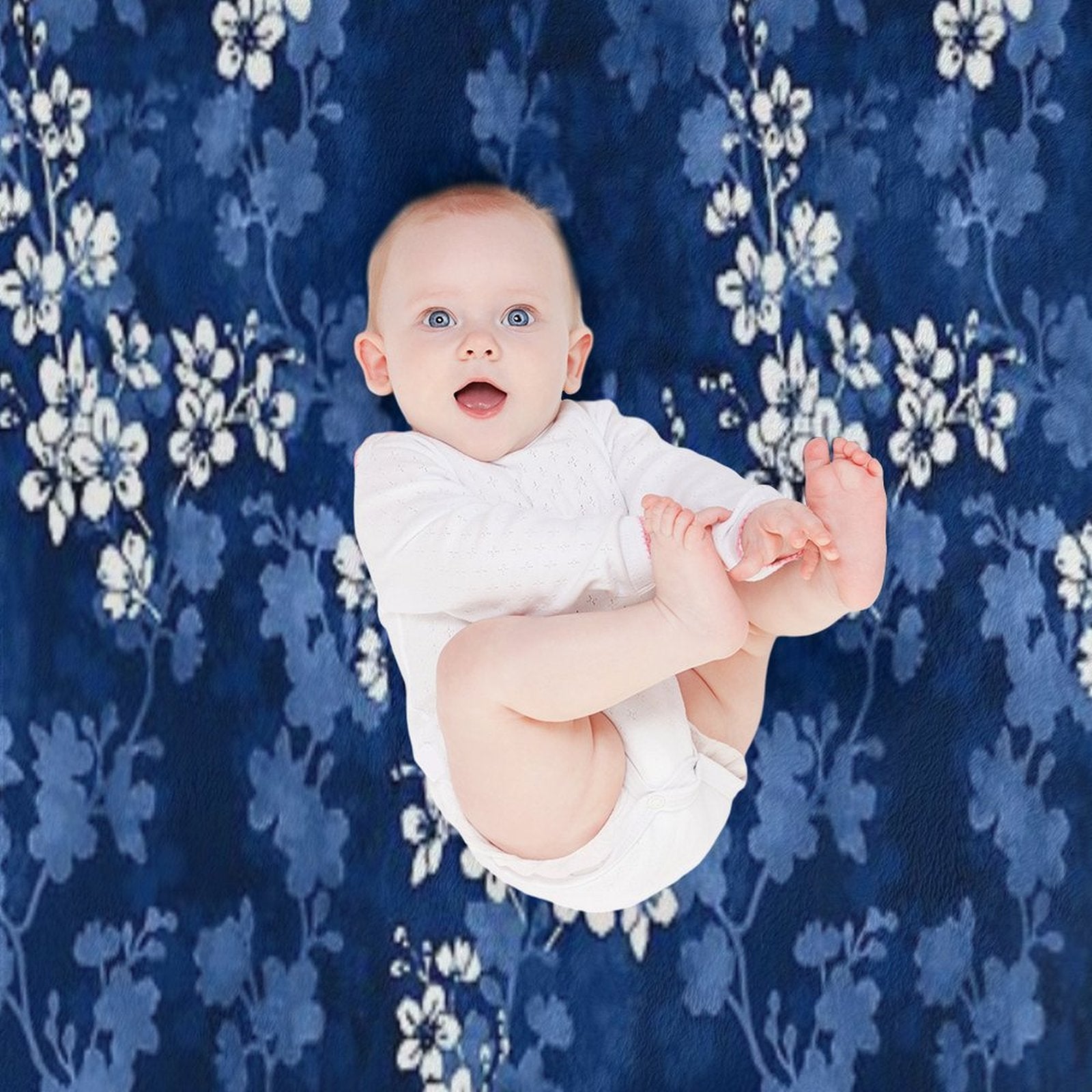 Sakura Blossom in Deep Blue Velvety-soft Throw Blanket