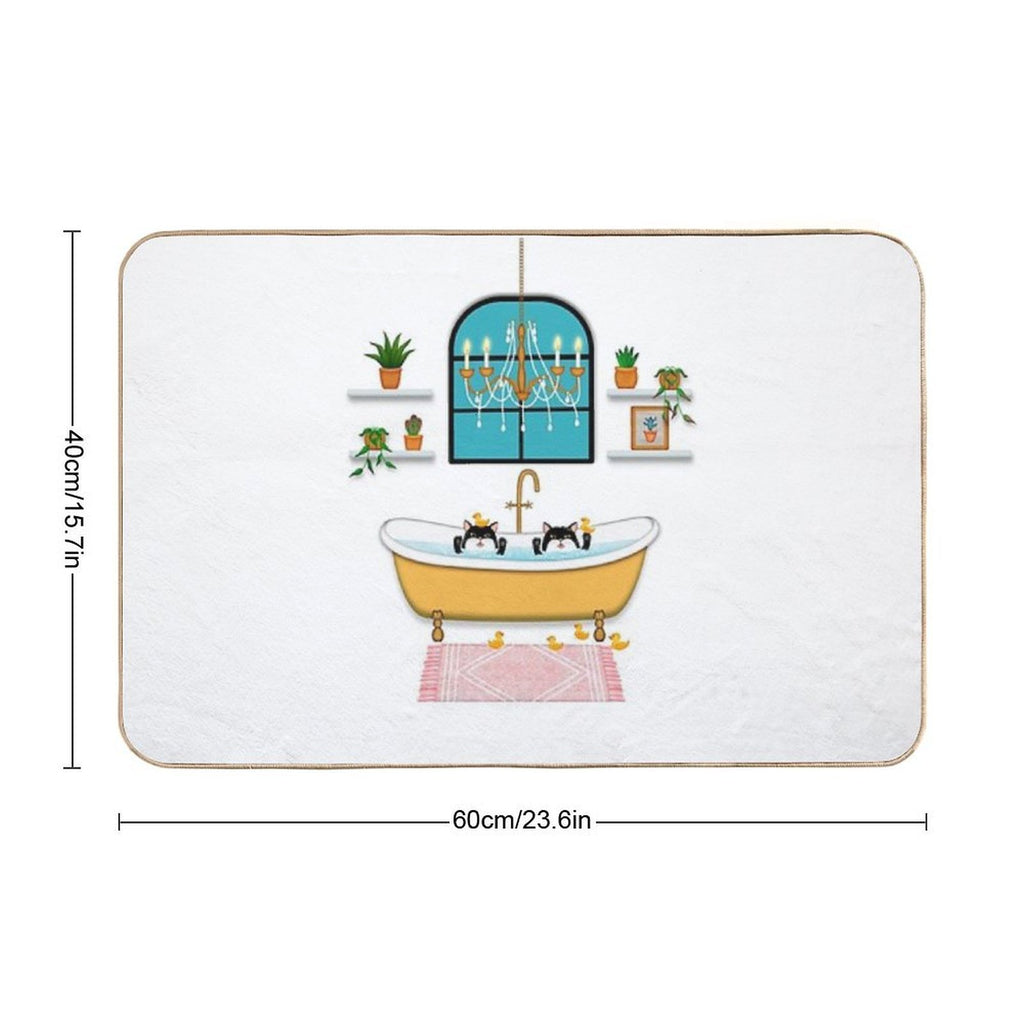 Black Cats Bubble Bath Illustration  Easy Maintenance Bath Mat