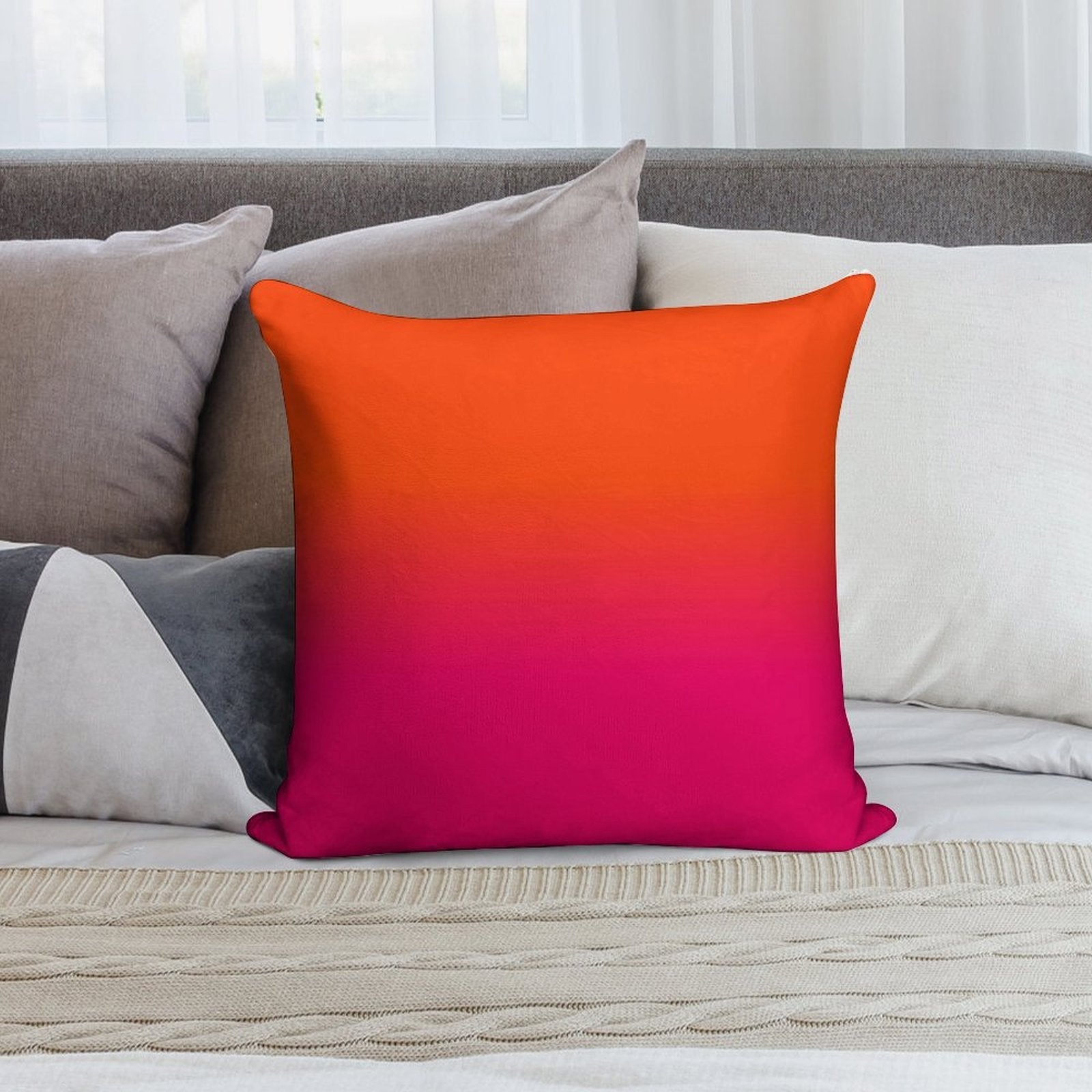 Neon Orange And Neon Pink Ombre Shade Color Fade Soft Gift Ready Throw Pillow