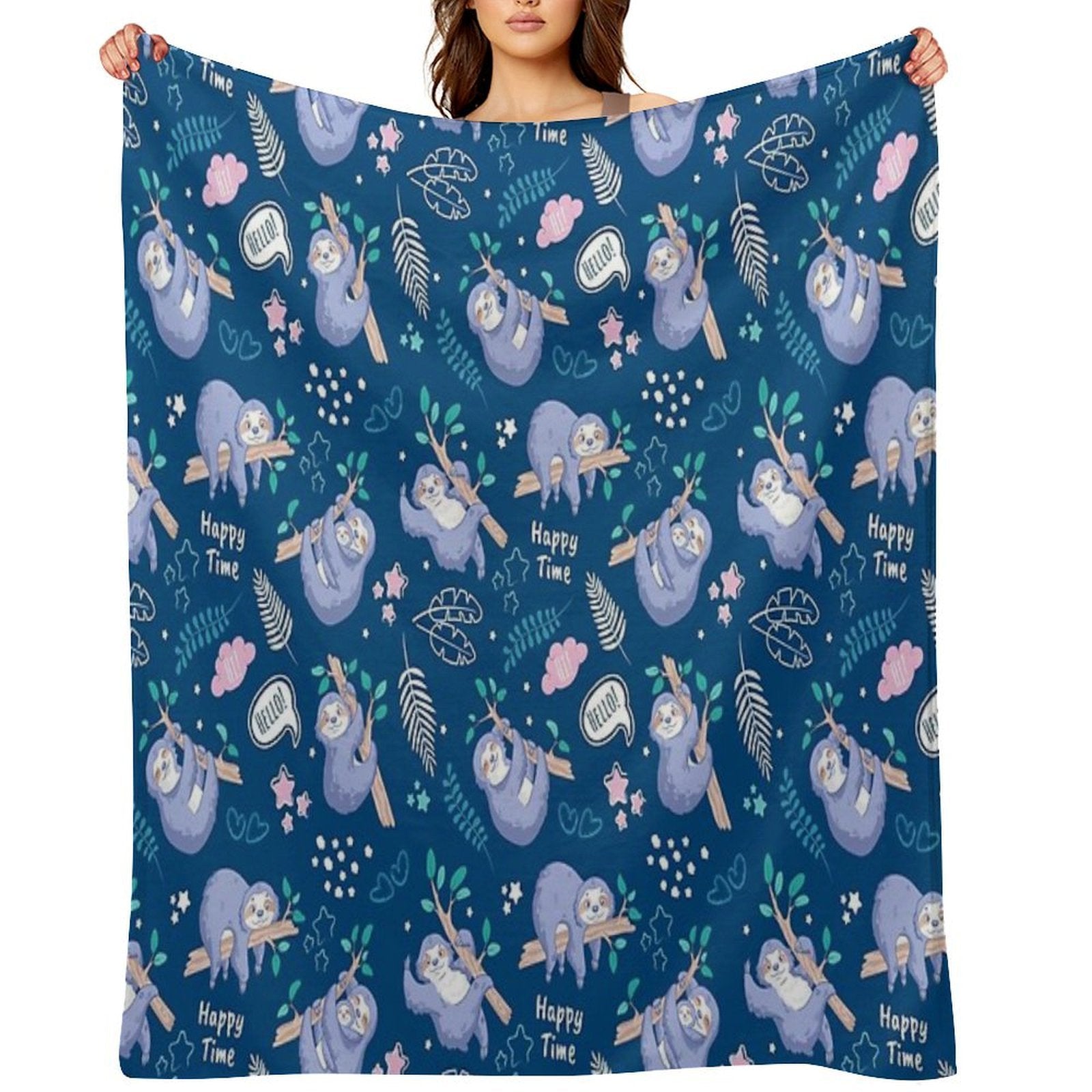 Sloths Tropical Elements Cute Pattern All-season Throw Blanket