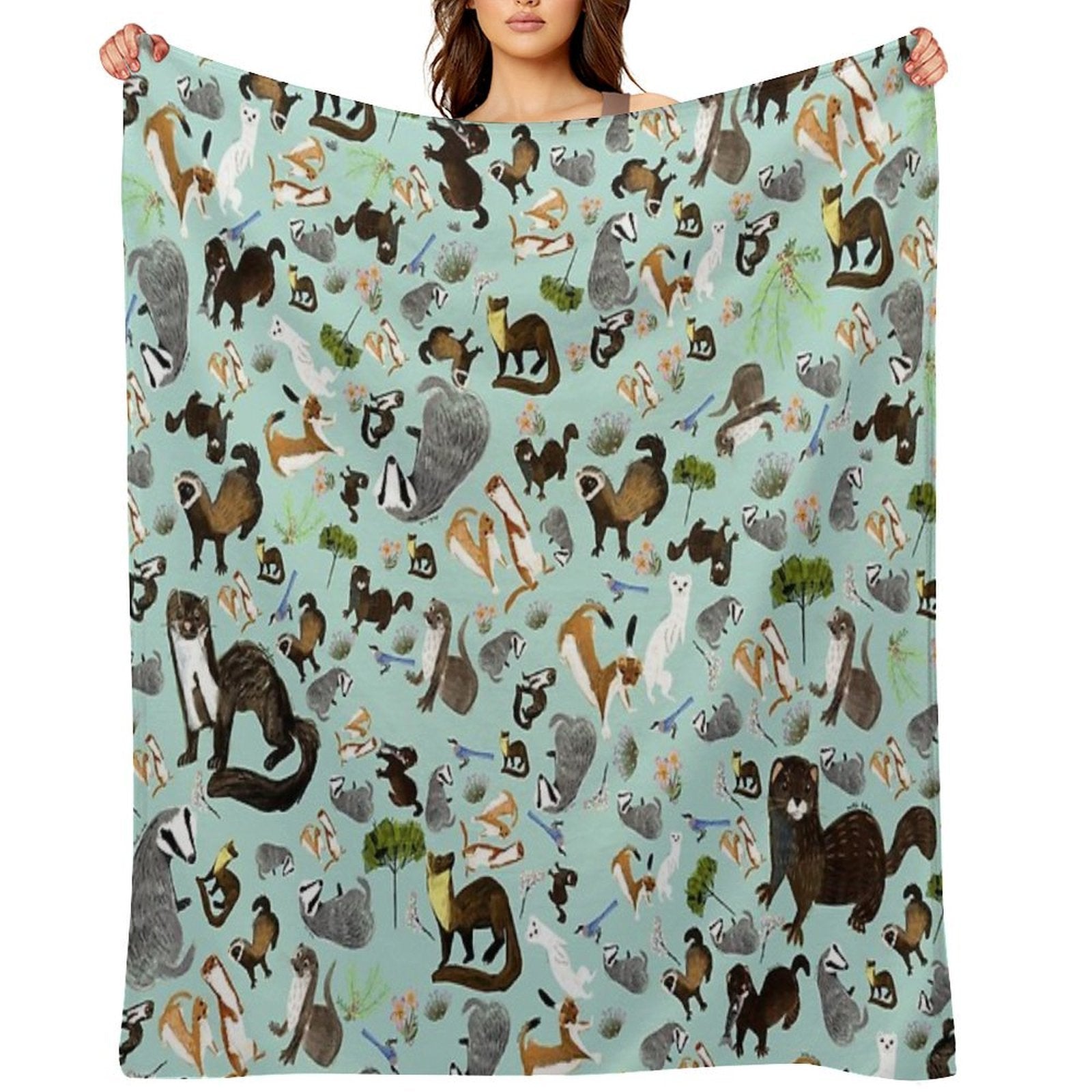 Mustelids from Spain Pattern Plush Throw Blanket