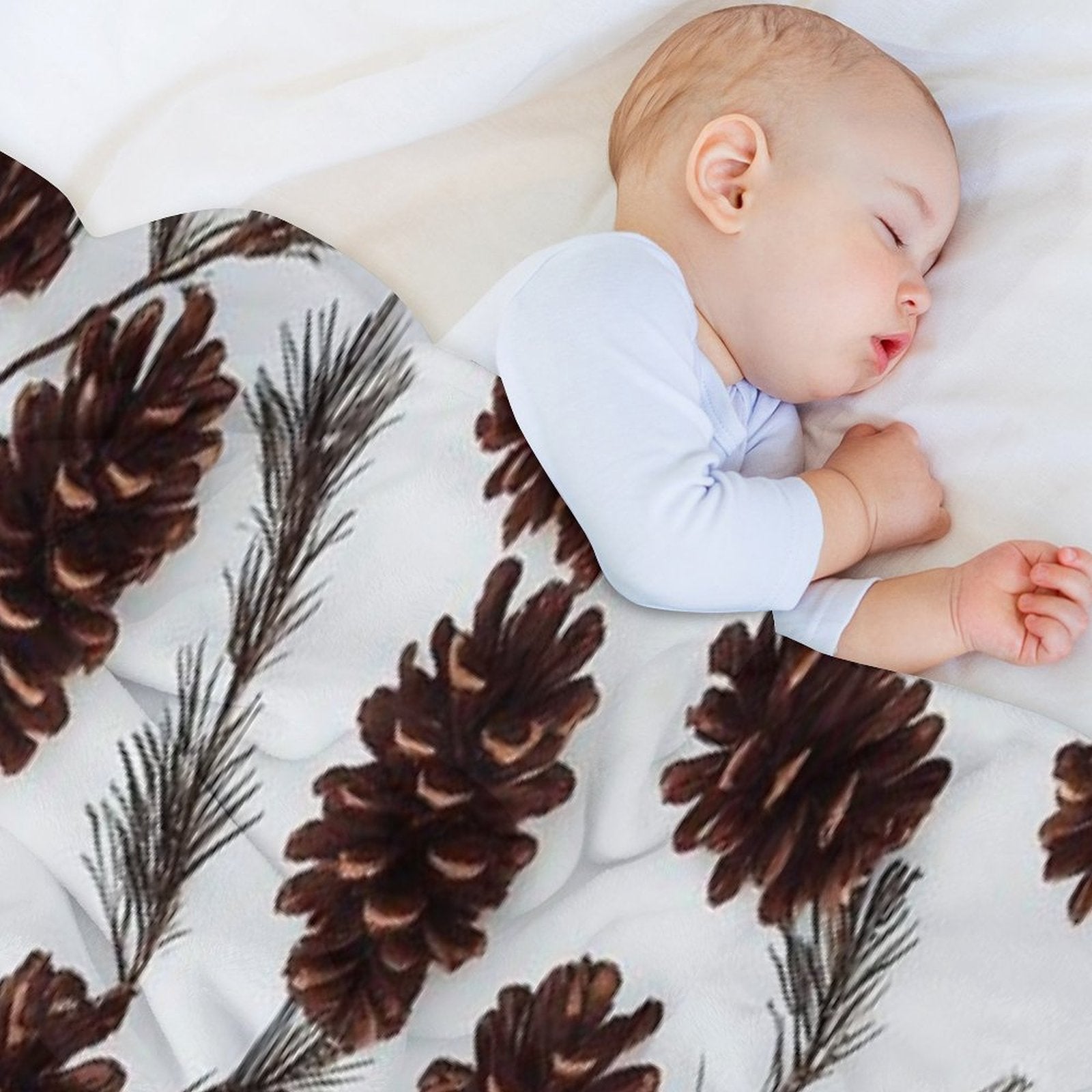 Pine Cones Festive Background with Fir Branch, Seamless Pattern. Wrinkle-free Throw Blanket
