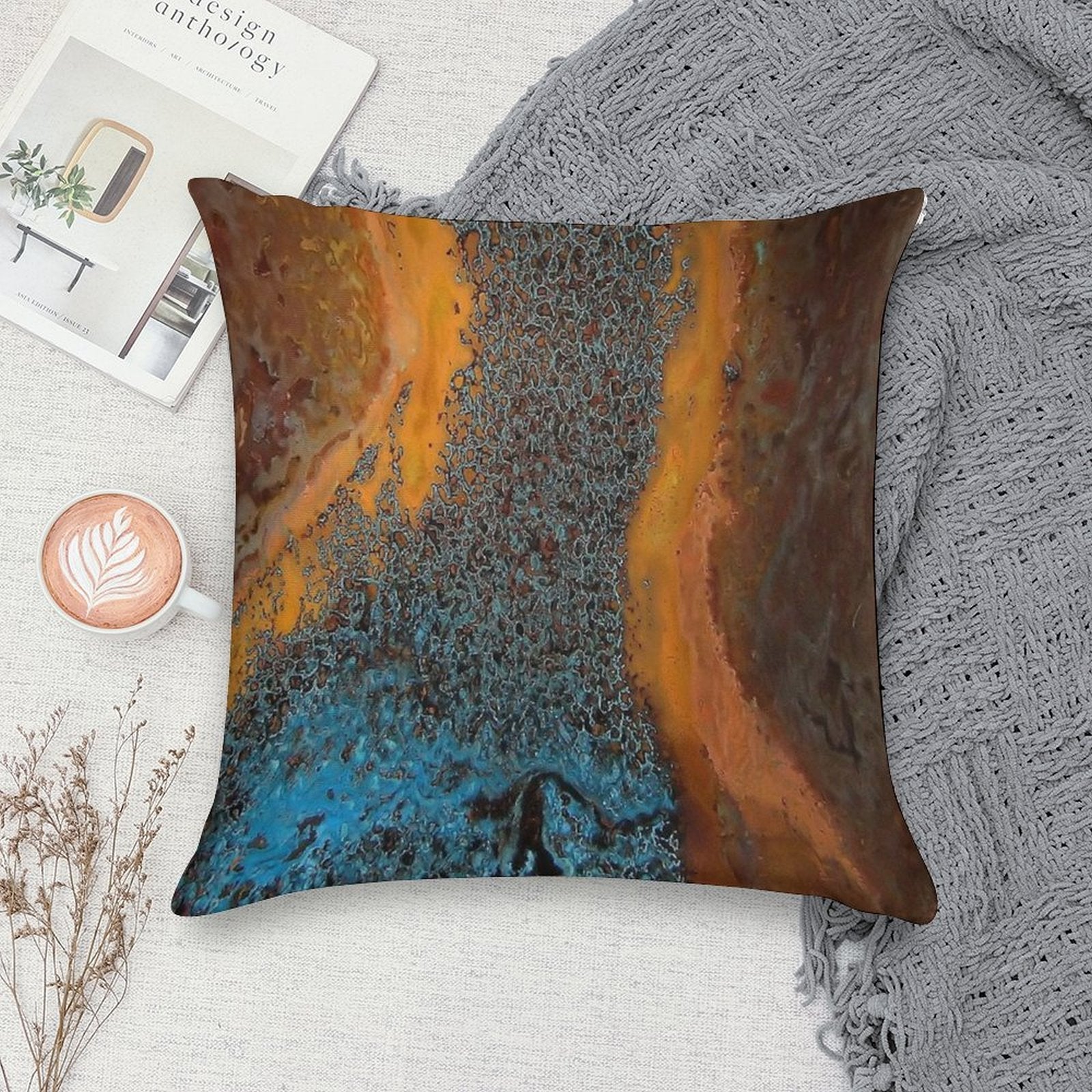 Copper Blue Waves Soft Style Accent Throw Pillow