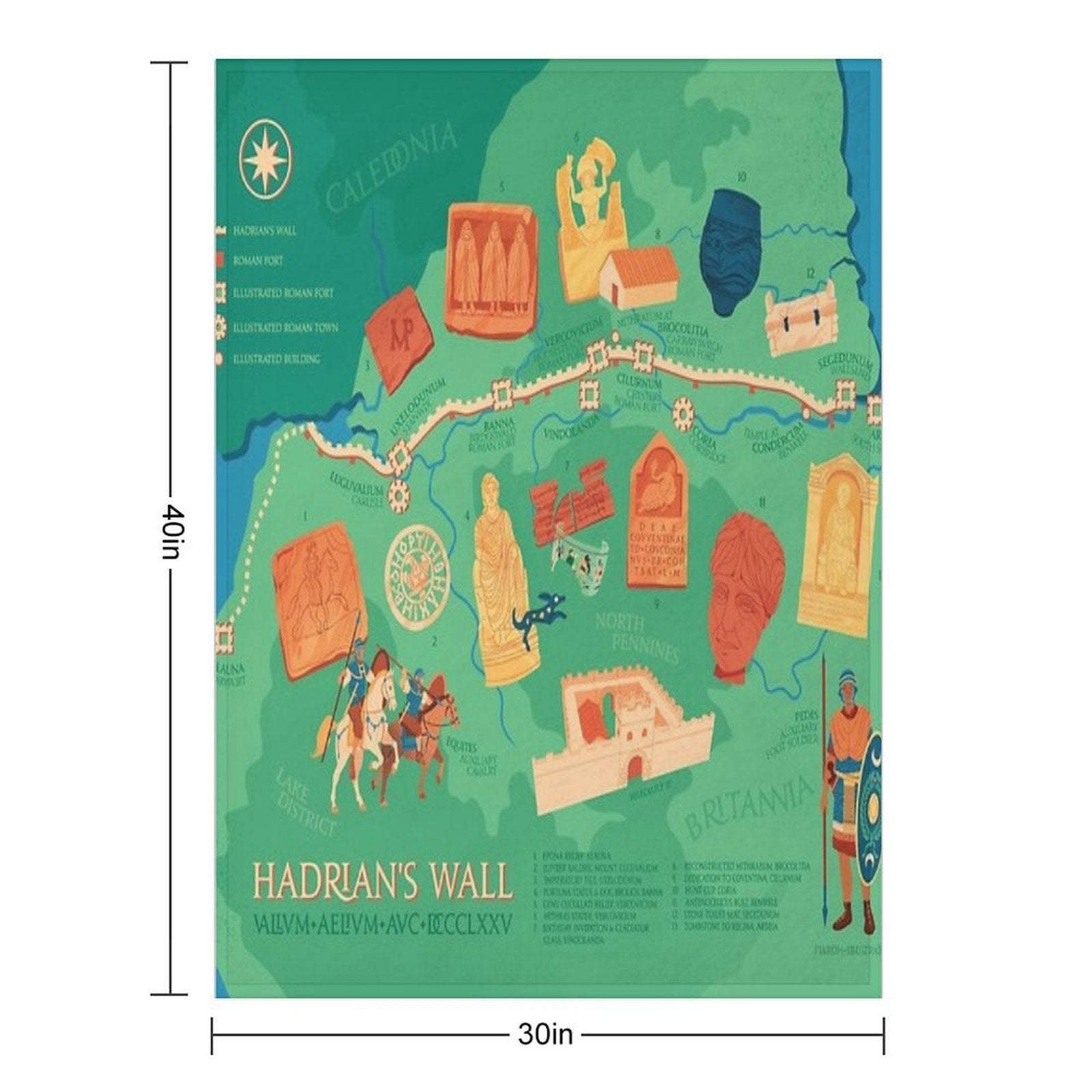 Hadrians Wall Illustrated Map Eco-conscious Throw Blanket