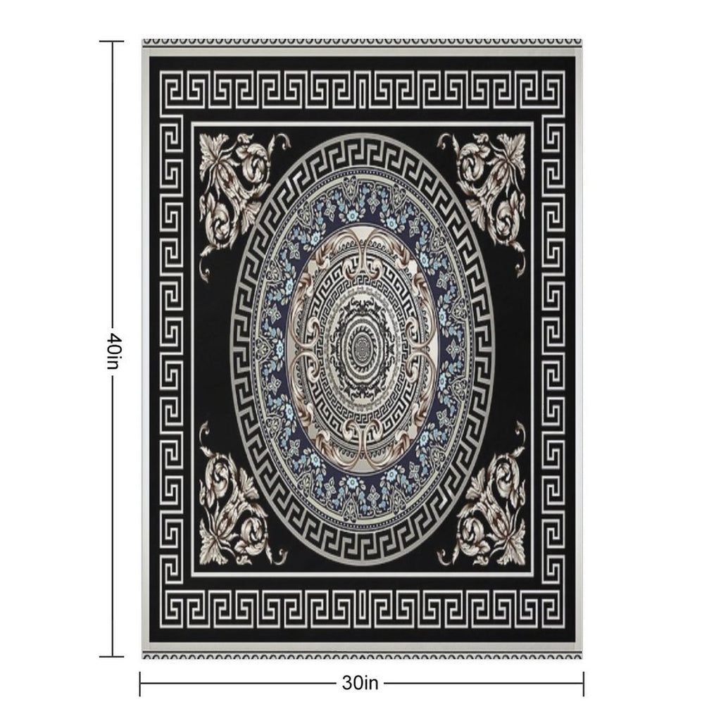 Greek Key Meander Cream Blue Black Medallion Ornate Baroque Versatility Throw Blanket