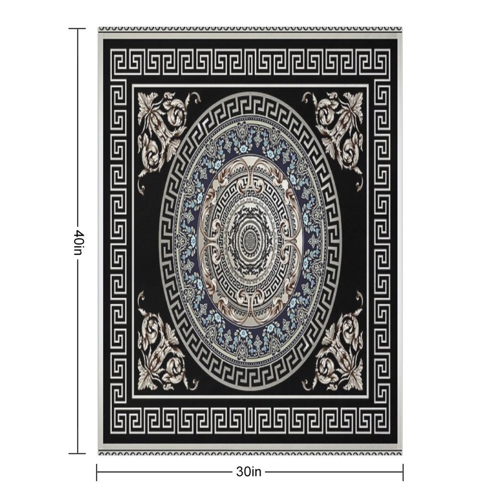 Greek Key Meander Cream Blue Black Medallion Ornate Baroque Versatility Throw Blanket
