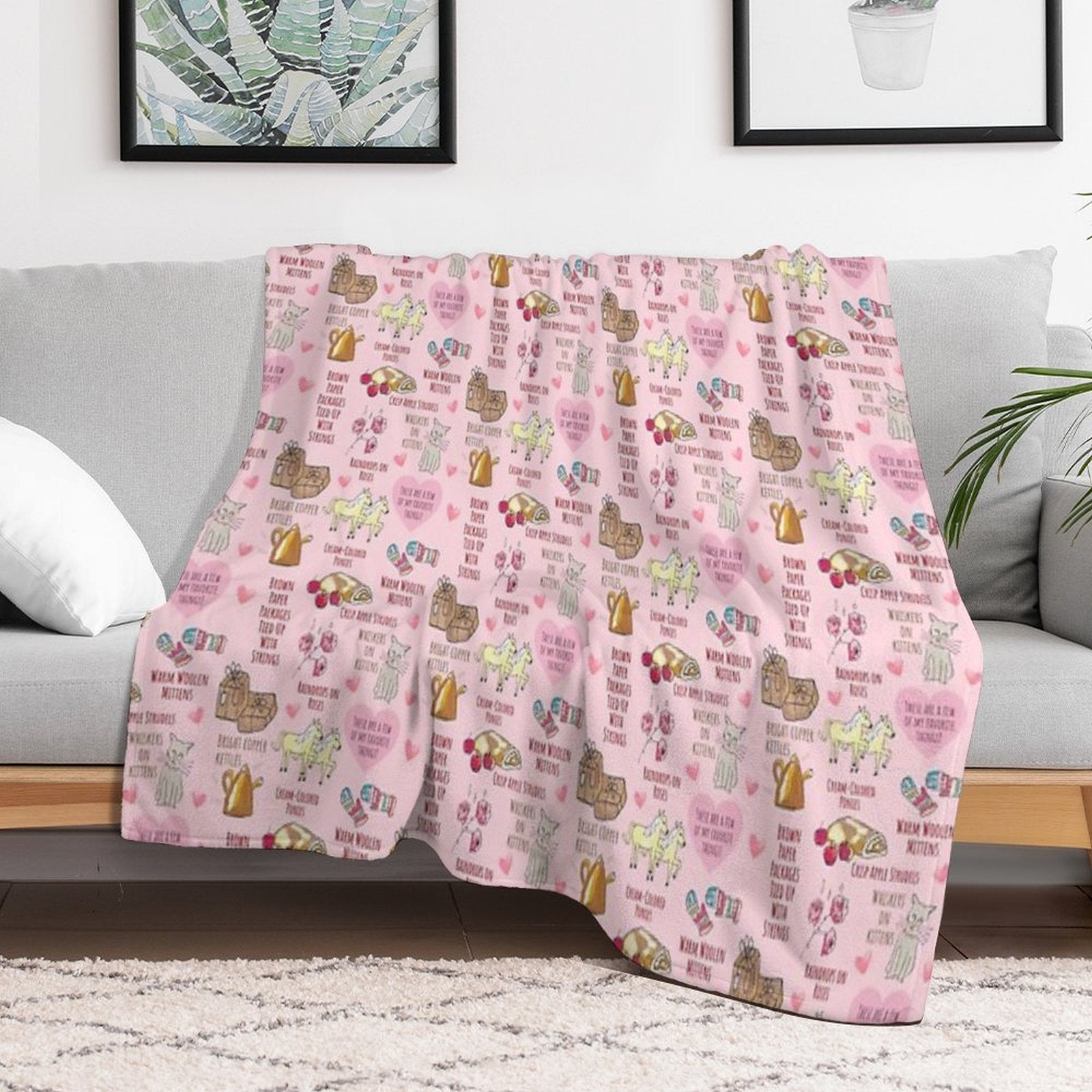 My Favorite Things Cute Pink Valentine's Day Pattern Quick-dry Throw Blanket