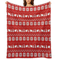 Samoyed Dog Silhouettes Red And White Christmas Holiday Pattern Plush Throw Blanket