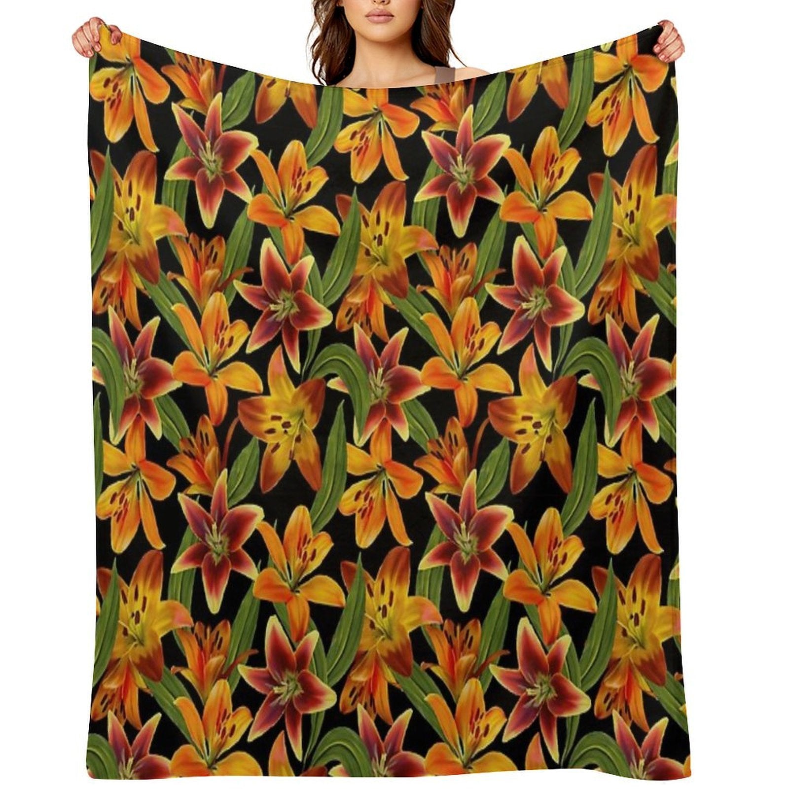 Watercolor Lilies Seamless Pattern All-season Throw Blanket