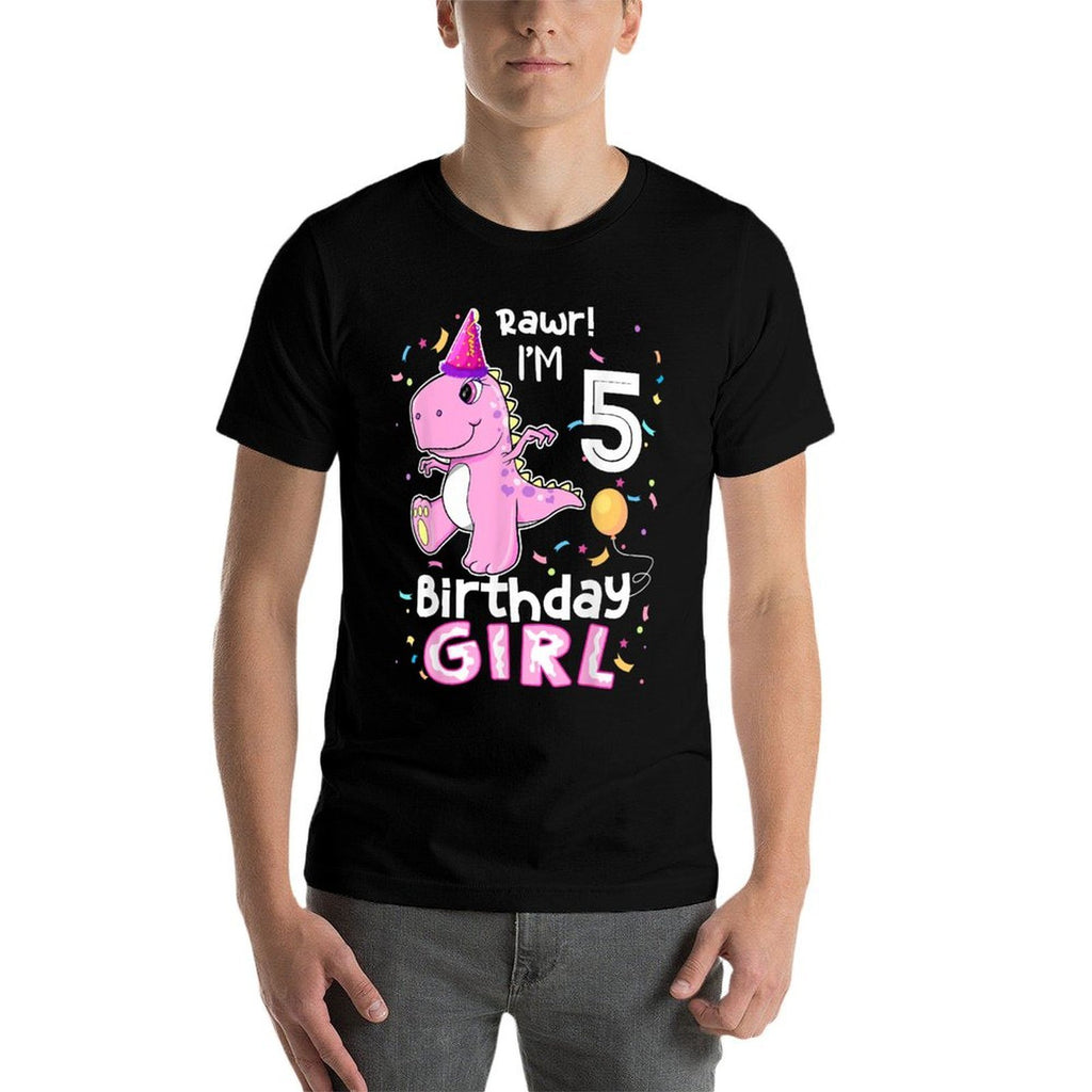 5 Year Old Dinosaur Birthday 5th T Rex Dino Five Saurus  Oversized Silhouette T-Shirt