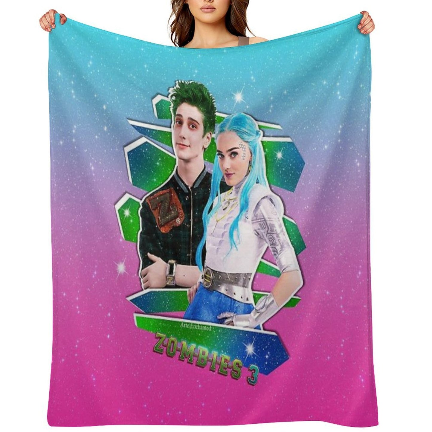 Zombies 3 - Milo And Meg - Zed And Addison - Galaxy Love Glitter Compact Throw Blanket