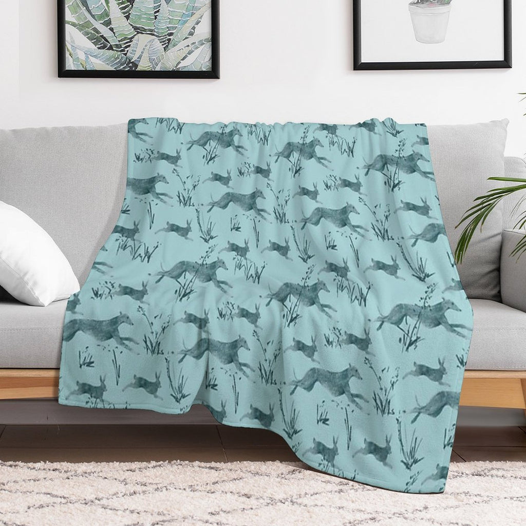 A Galgo And A Hare on Turquise Versatility Throw Blanket