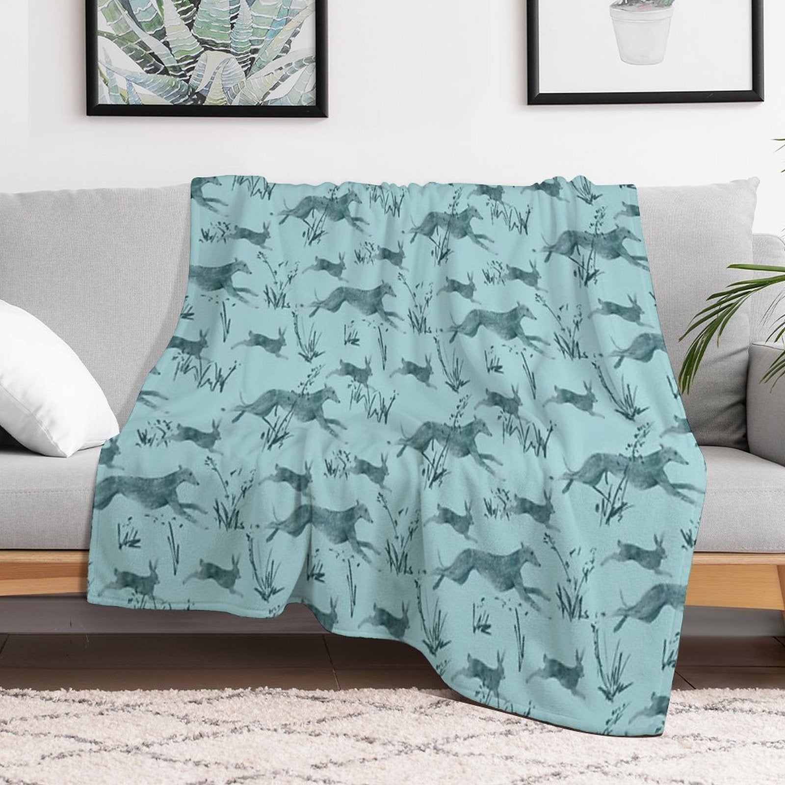 A Galgo And A Hare on Turquise Versatility Throw Blanket