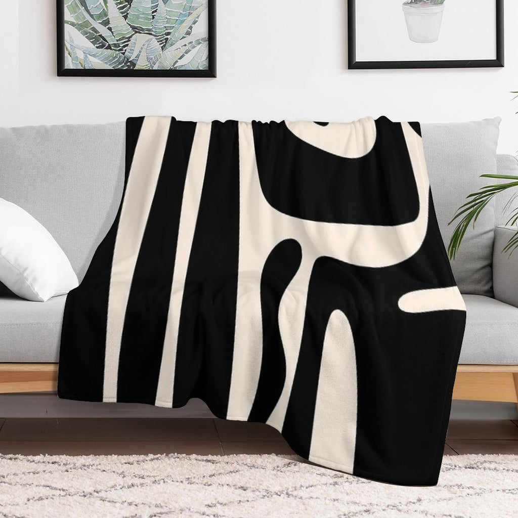 Mid Century Modern Kwaito Abstract Pattern in Black And Almond Cream Anti-pilling Throw Blanket