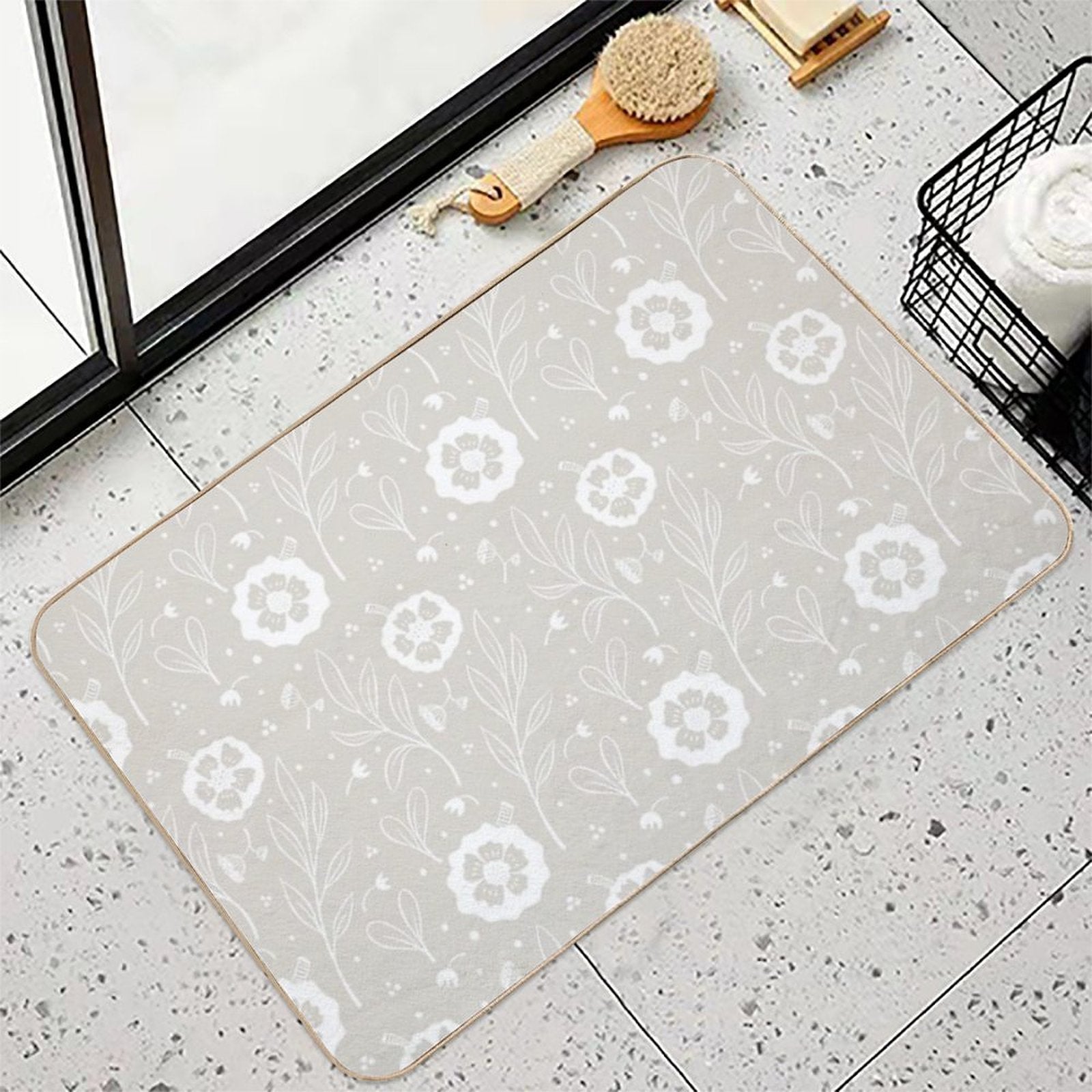Delicate Doodle Floral Pattern  Absorbent Bath Mat