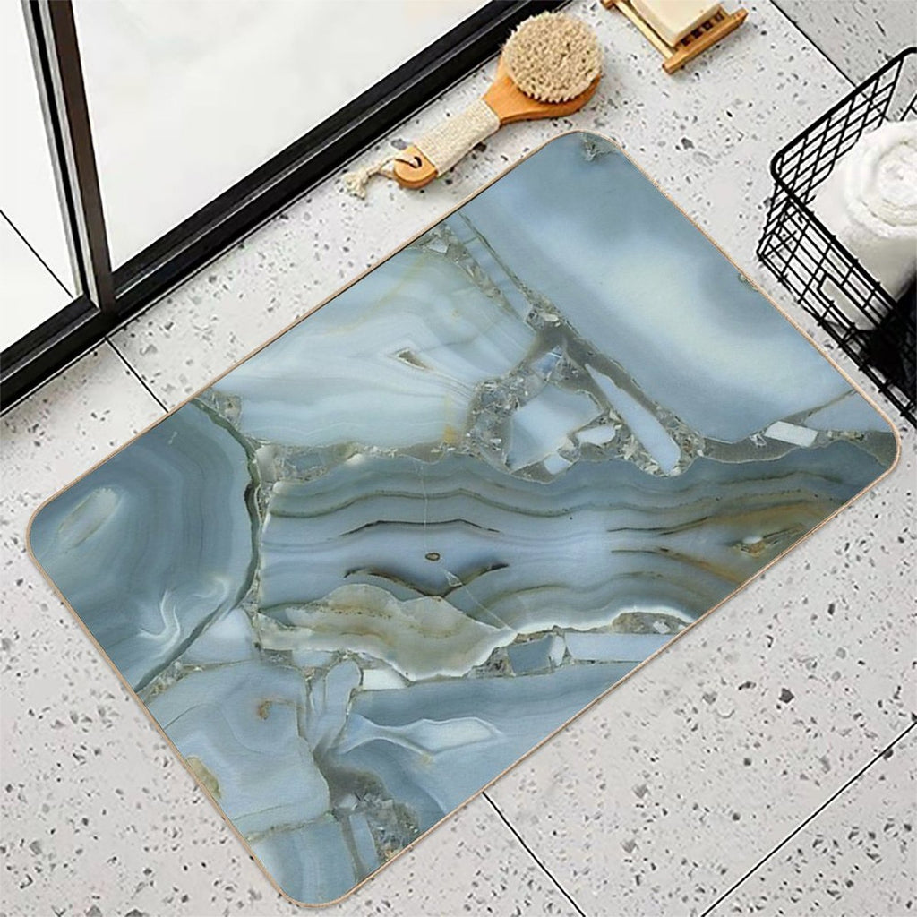 Preppy Minimalist Grey Slate Blue Marble  Easy Maintenance Bath Mat