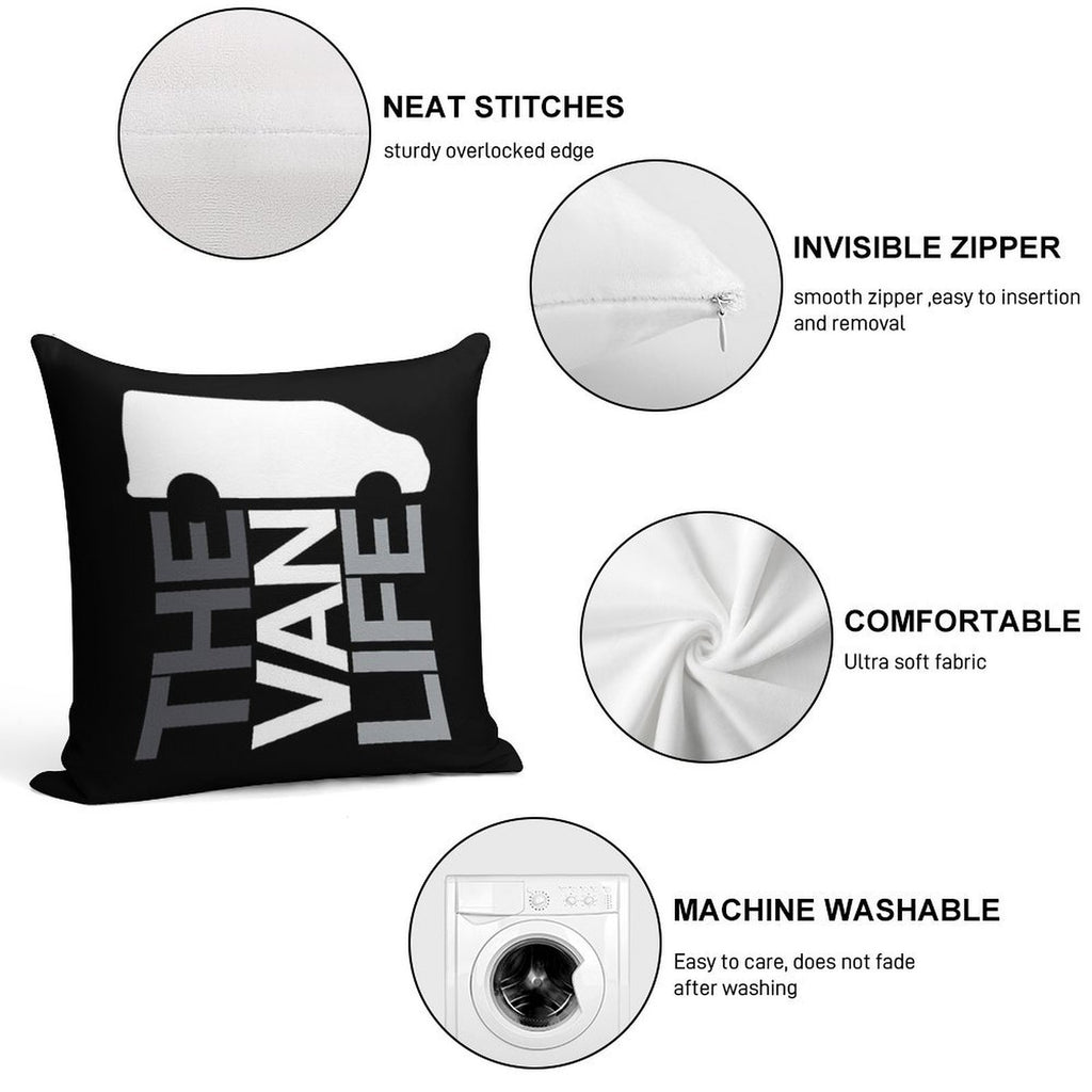 The Van Life Logo  Greyscale Soft Shrink-Resistant Throw Pillow