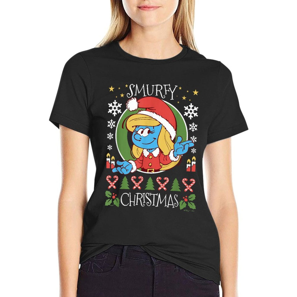 The Smurfs Christmas Smurfy Christmas Smurfette Chest Logo  Versatile T-Shirt