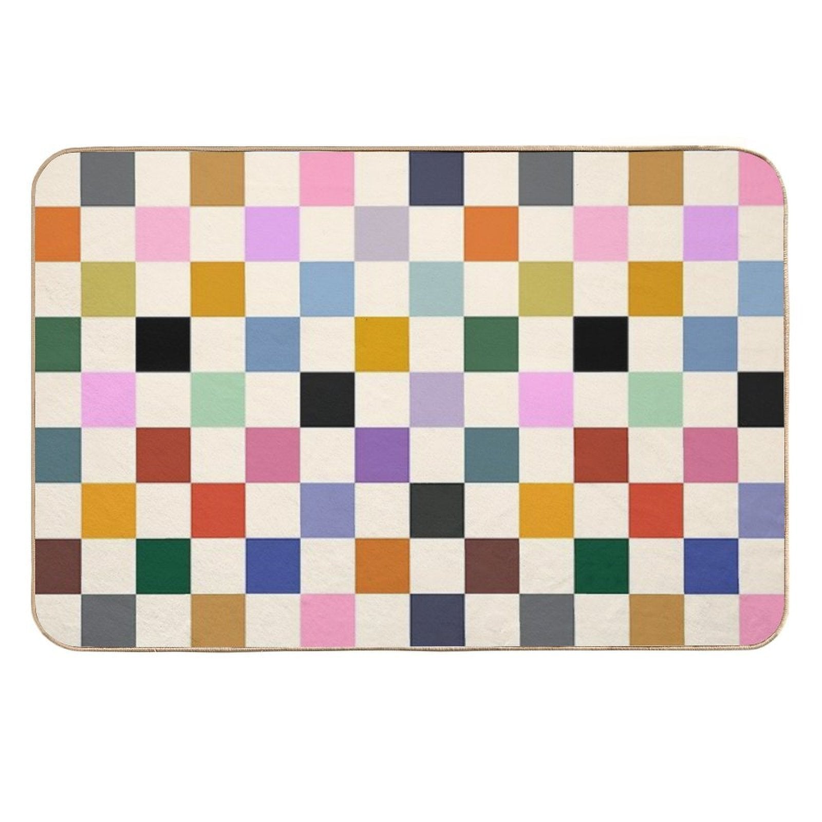 Multi Colour on Cream Checkerboard Grid  Anti-Trip Bath Mat