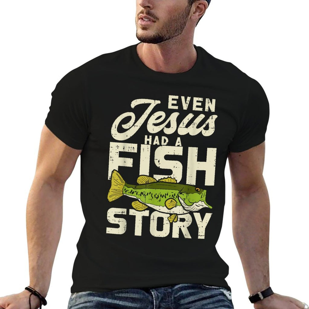 Jesus Fish Story Fisherman God Christ Fishing Christian Gift  Cotton T-Shirt