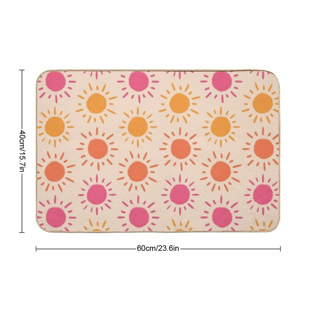 Groovy Retro Sun Pattern - Tan Orange Pink Palette  Multi-Purpose Bath Mat