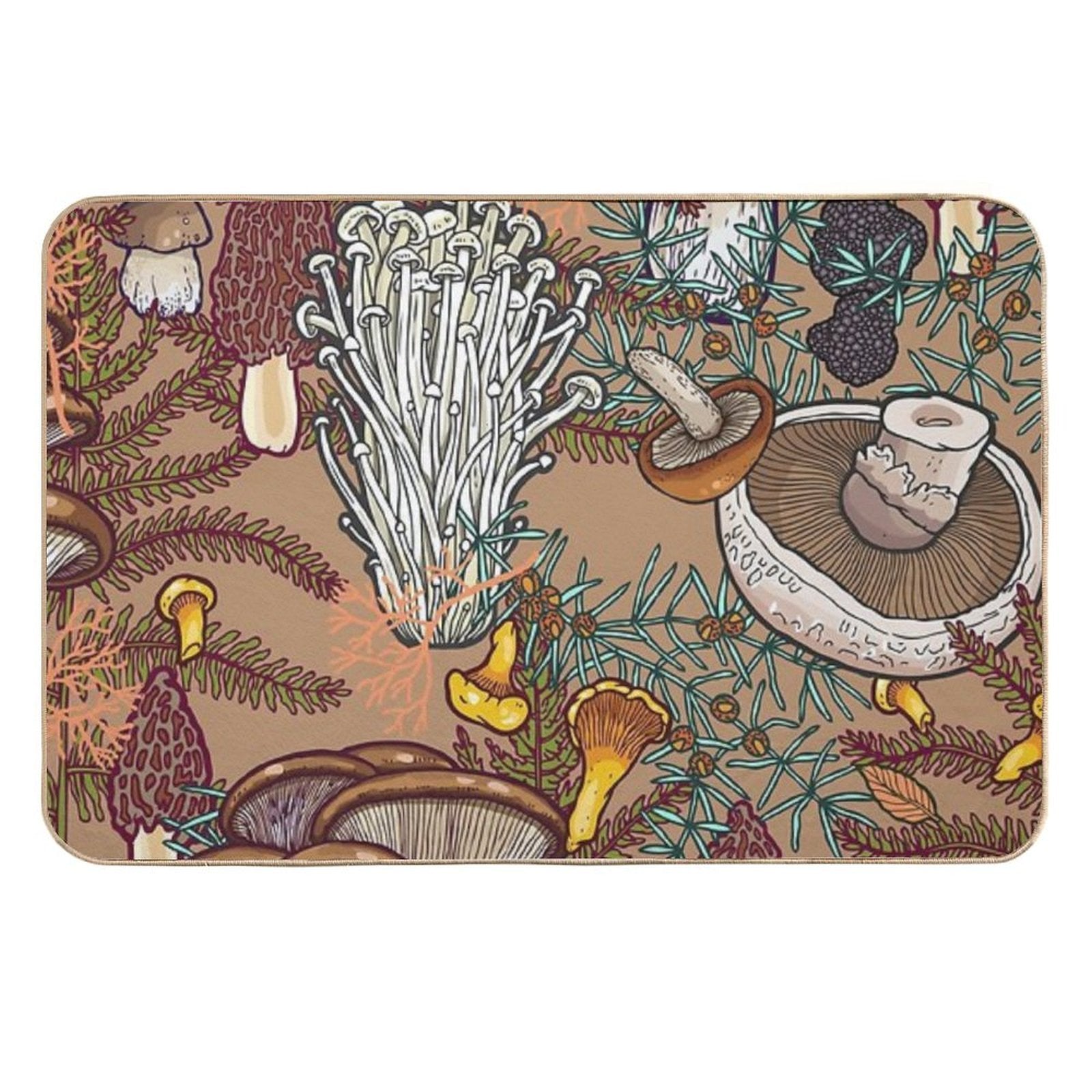 Beige Mushroom Forest  Non-Slip Bath Mat
