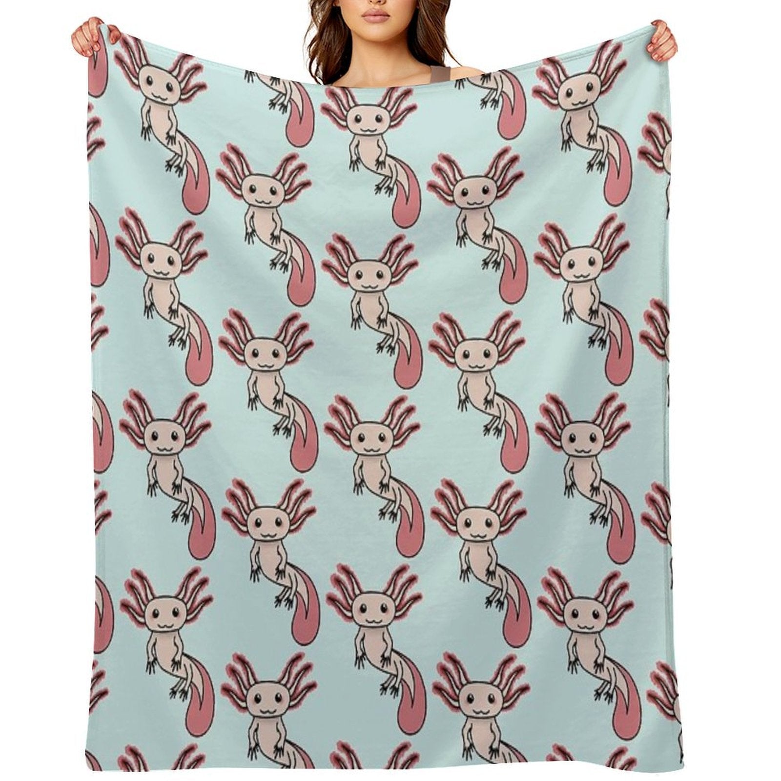 Chibi Axolotl Plush Throw Blanket