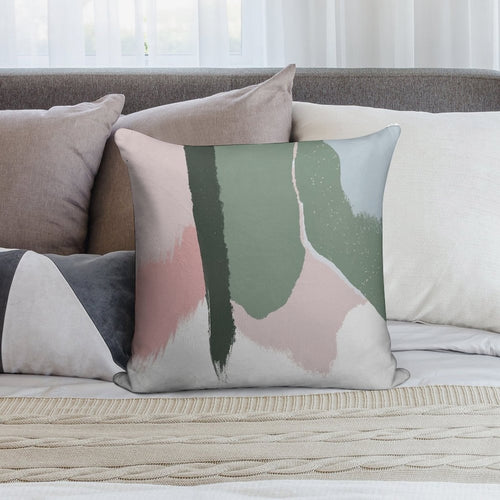 Abstract Art Paint Brush Strokes in Blush Pink & Sage Green Soft Easy Maintenance Throw Pillow