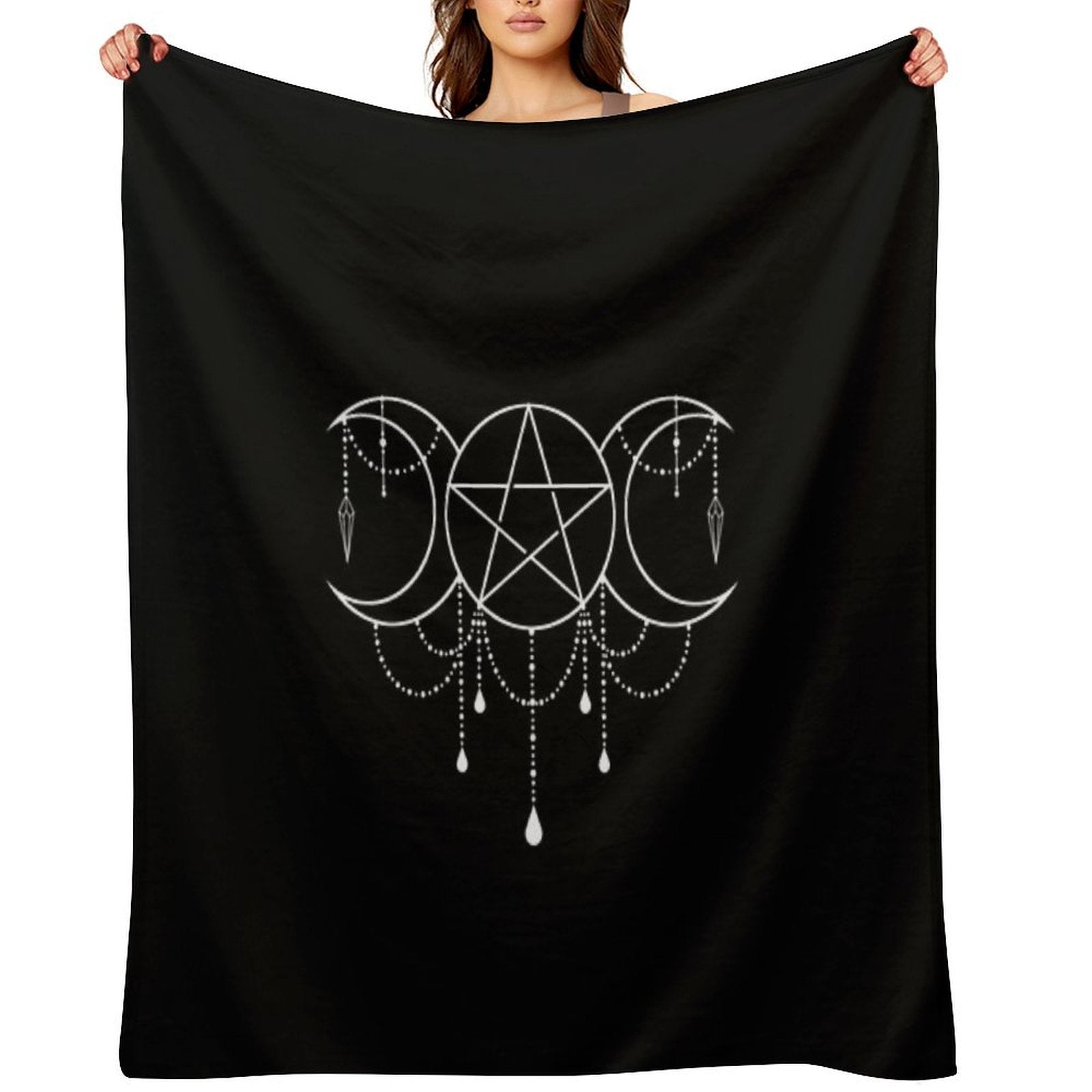 Triple Moon Goddess Pentacle Lightweight Throw Blanket