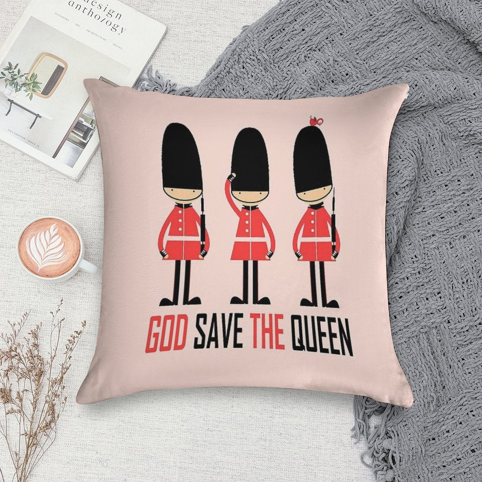 Vintage Funny London Queen Guard United Kingdom Soldier Retro British Souvenir UK Gift Soft Hidden Zipper Throw Pillow