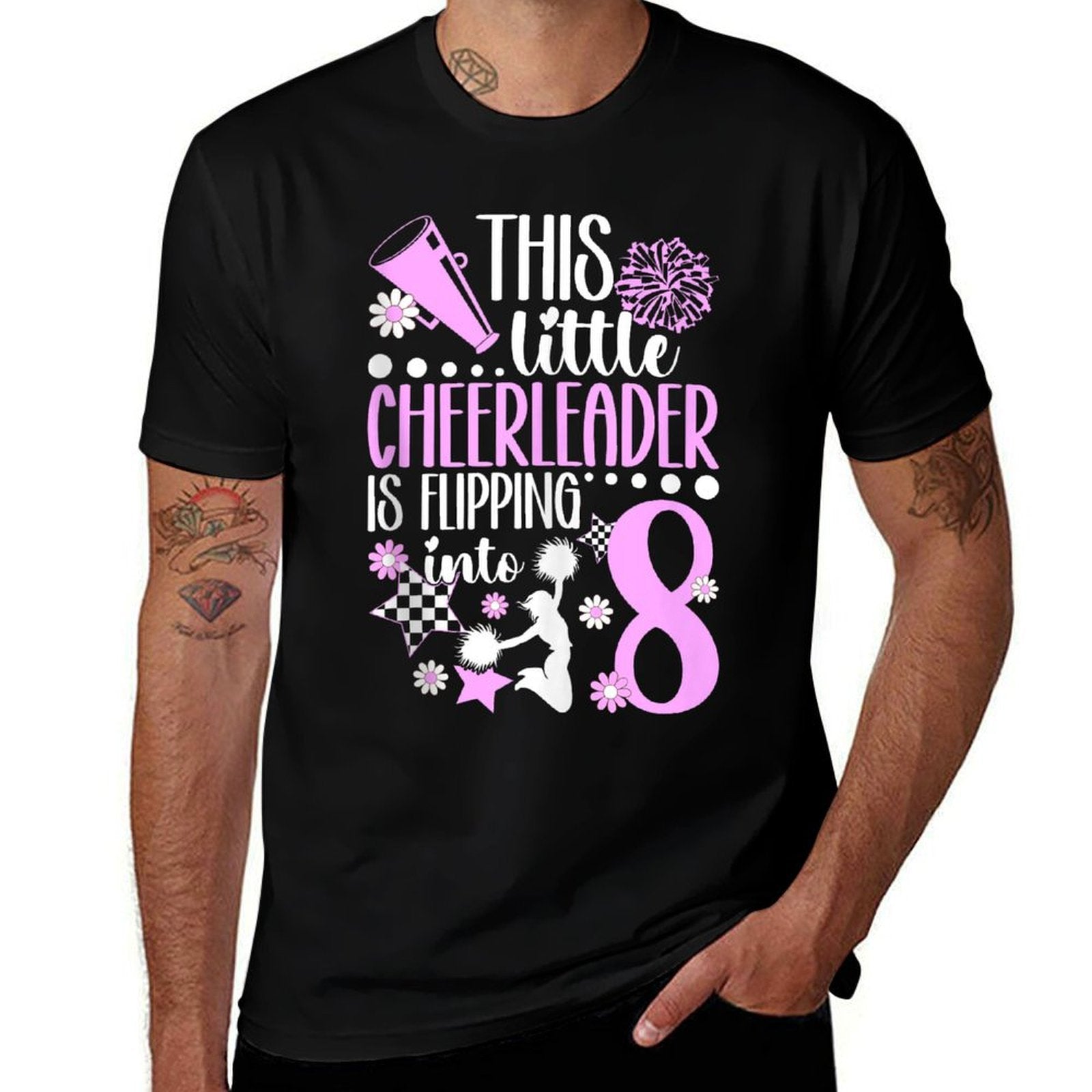 8th Cheer Birthday Party Eight Year Old Cheerleader  Lightweight T-Shirt