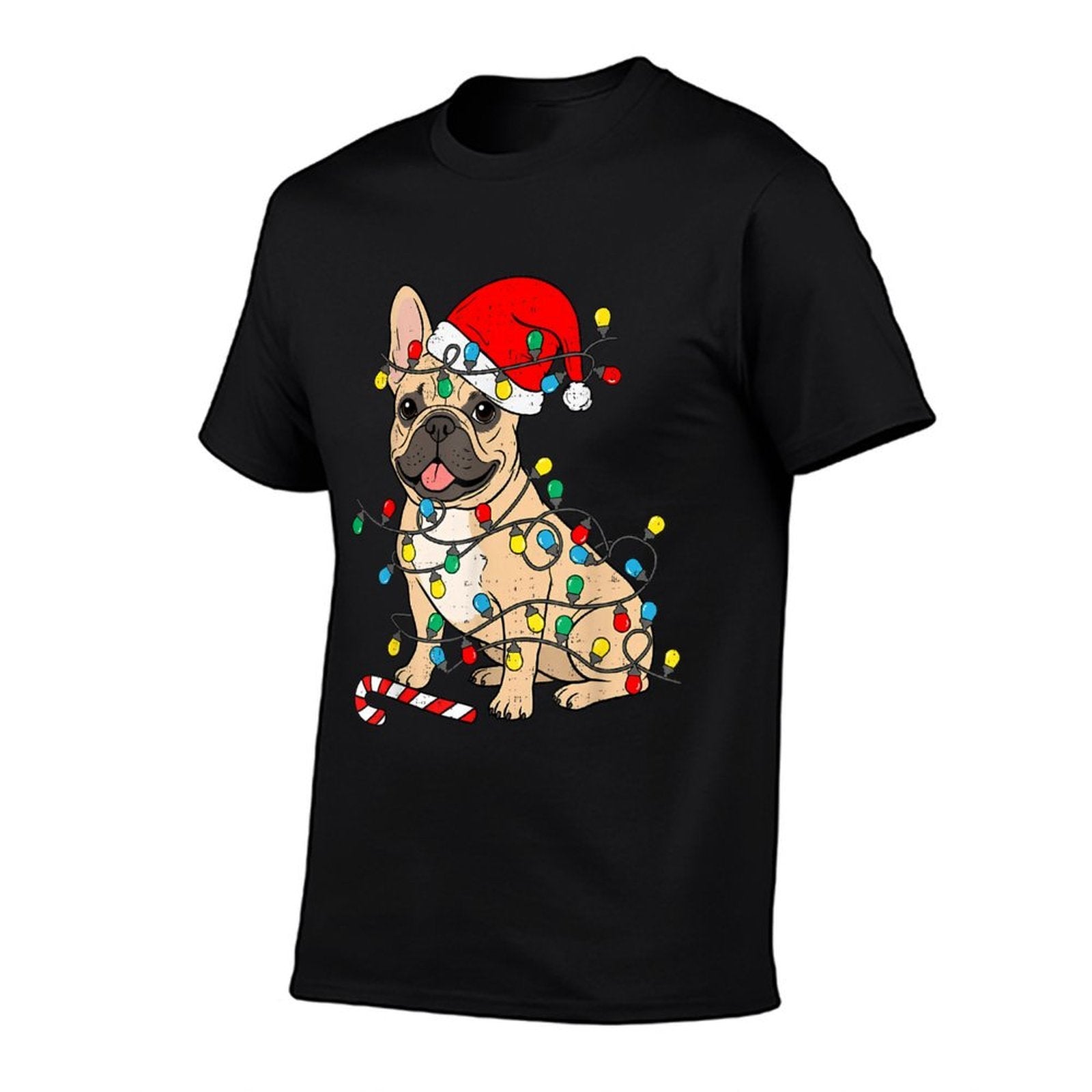 French Bulldog Dog Christmas Lights Santa Xmas Pet Dog Lover  Rolled Sleeves T-Shirt