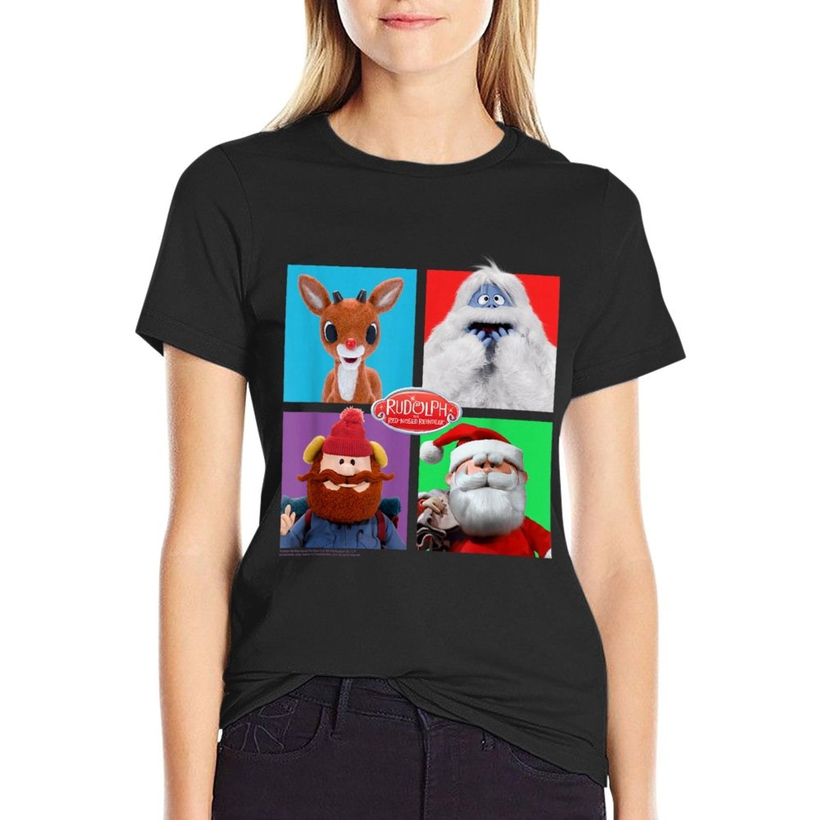 Rudolph And Friends Pop Art Portraits Retro Christmas  High-quality Stitching T-Shirt