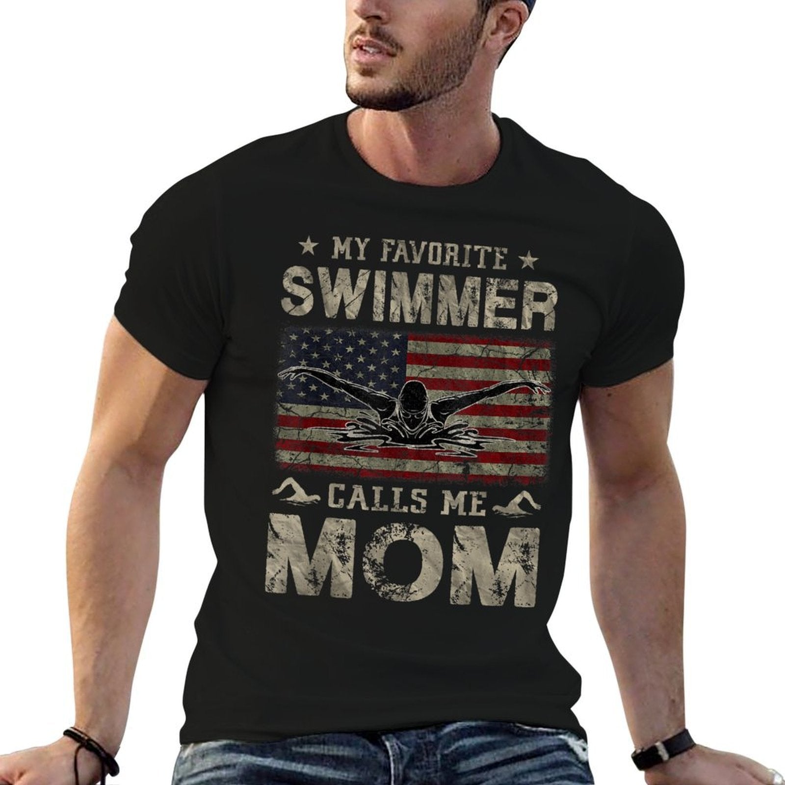 My Favorite Swimmer Calls Me Mom Mothers Day  Wrinkle-resistant T-Shirt