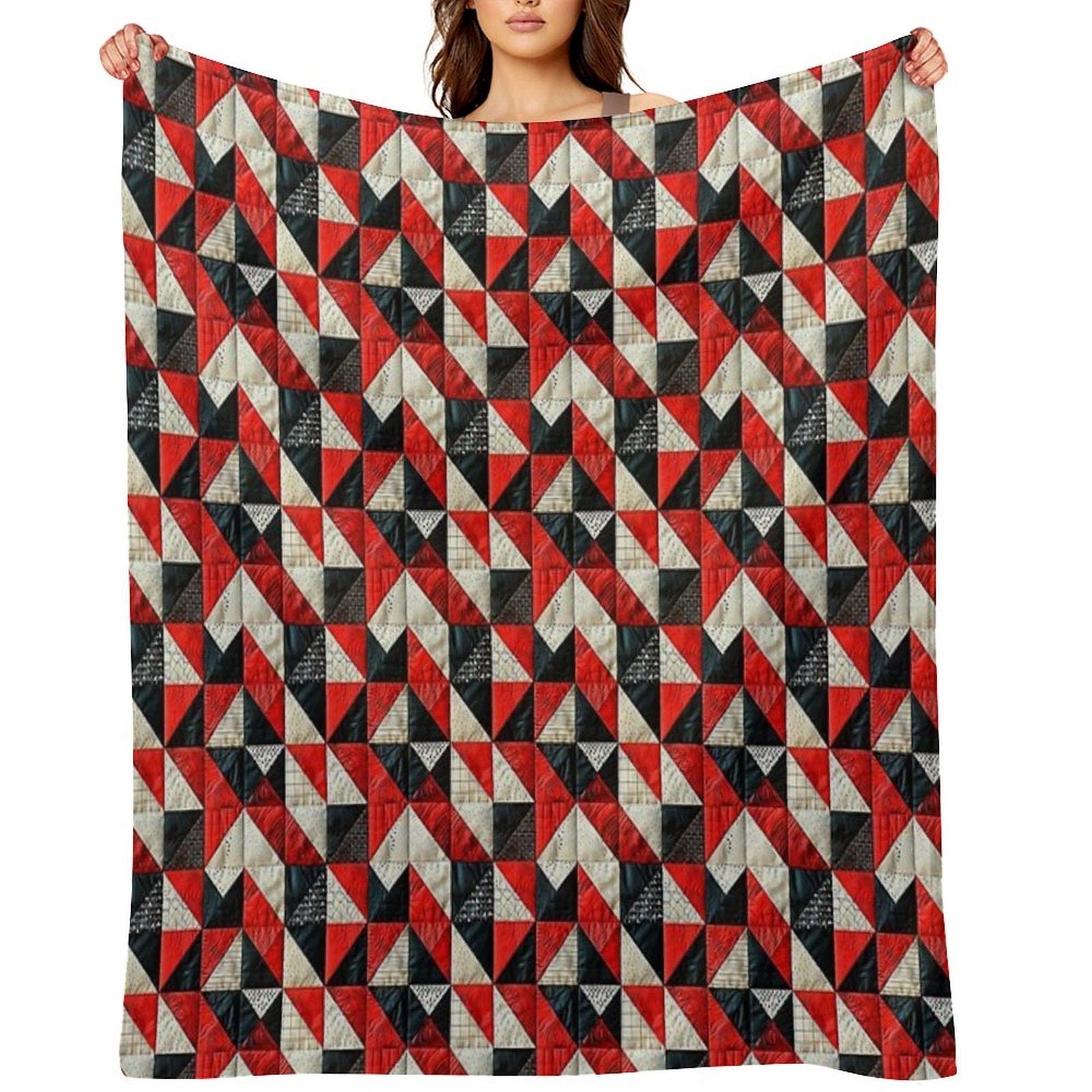 Lazy Patchwork in Red And Black Tones Travel-friendly Throw Blanket