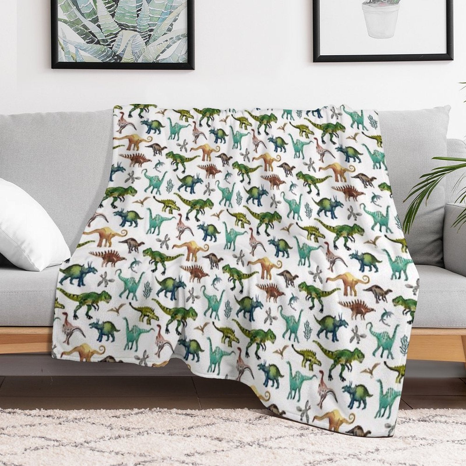 Dino-Mite Dreams for Kids  Trendy Dinosaur Pattern  Unique Gift Idea. Travel-friendly Throw Blanket