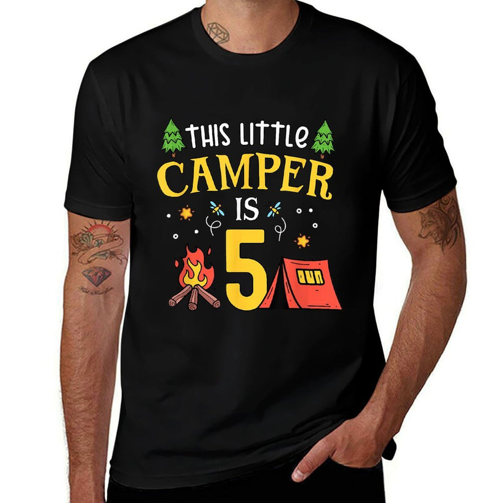 5th Birthday Little Camper Five Years Old Camping Party  Cotton T-Shirt