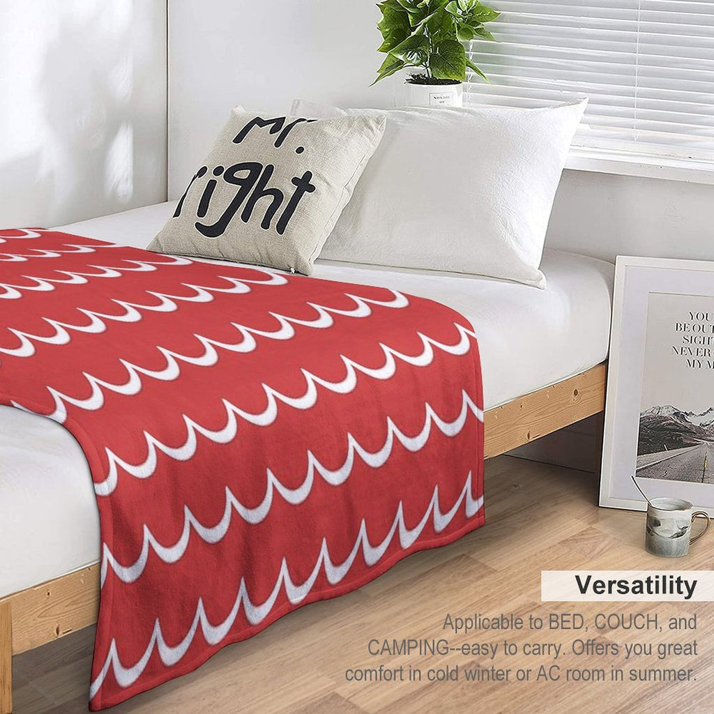 Red And White Coastal Wave Pattern Anti-pilling Throw Blanket
