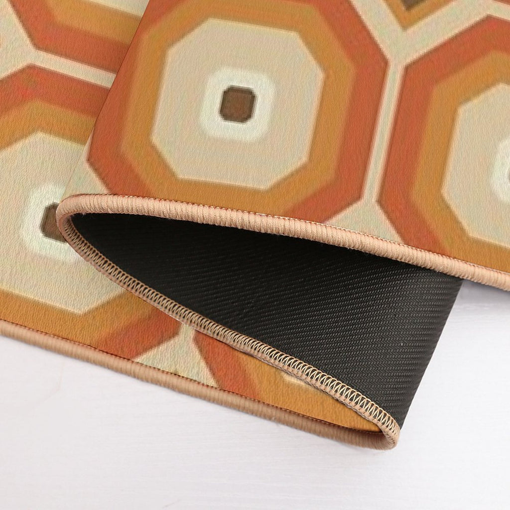 Brown, Orange And Ivory Geometric Retro Octagon Pattern  Easy To Clean Bath Mat