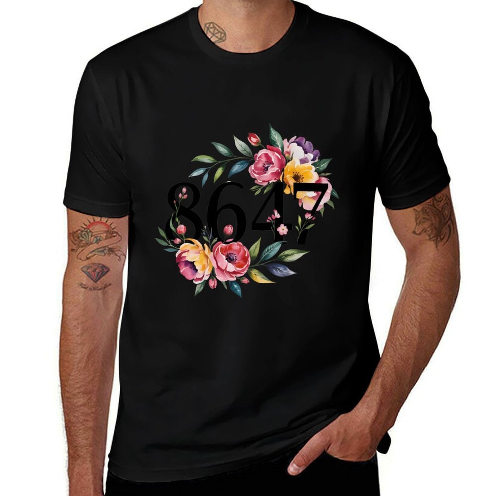 8647 Subtle Resistance Boho Style Watercolor 86 47 Resist  Rolled Sleeves T-Shirt