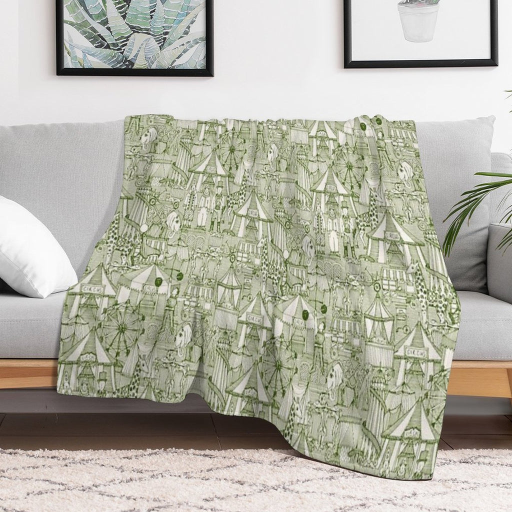 Retro Circus Green Ivory Durable Throw Blanket