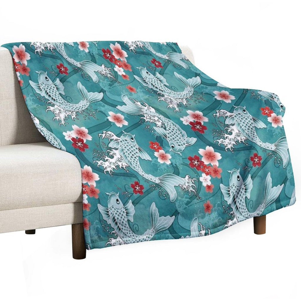 Koi Sakura Blossom in Turquoise Comfort Throw Blanket