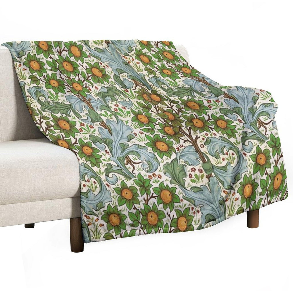 ORANGE TREE WITH BLUE GREEN LEAVES ,FLOWERS Soft Floral Art Nouveau Pattern Anti-pilling Throw Blanket