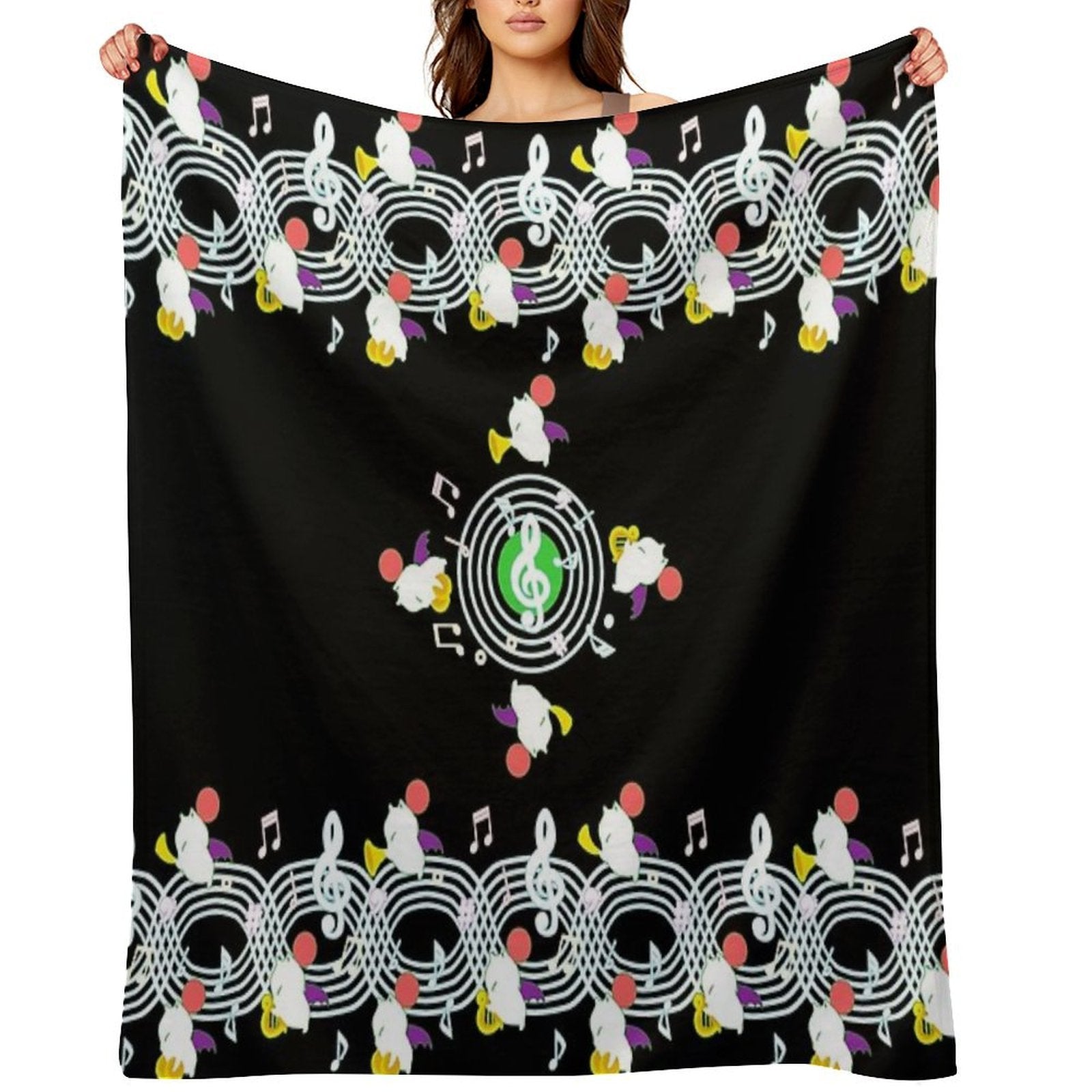 Music Moogle (Black&Green) Machine-washable Throw Blanket